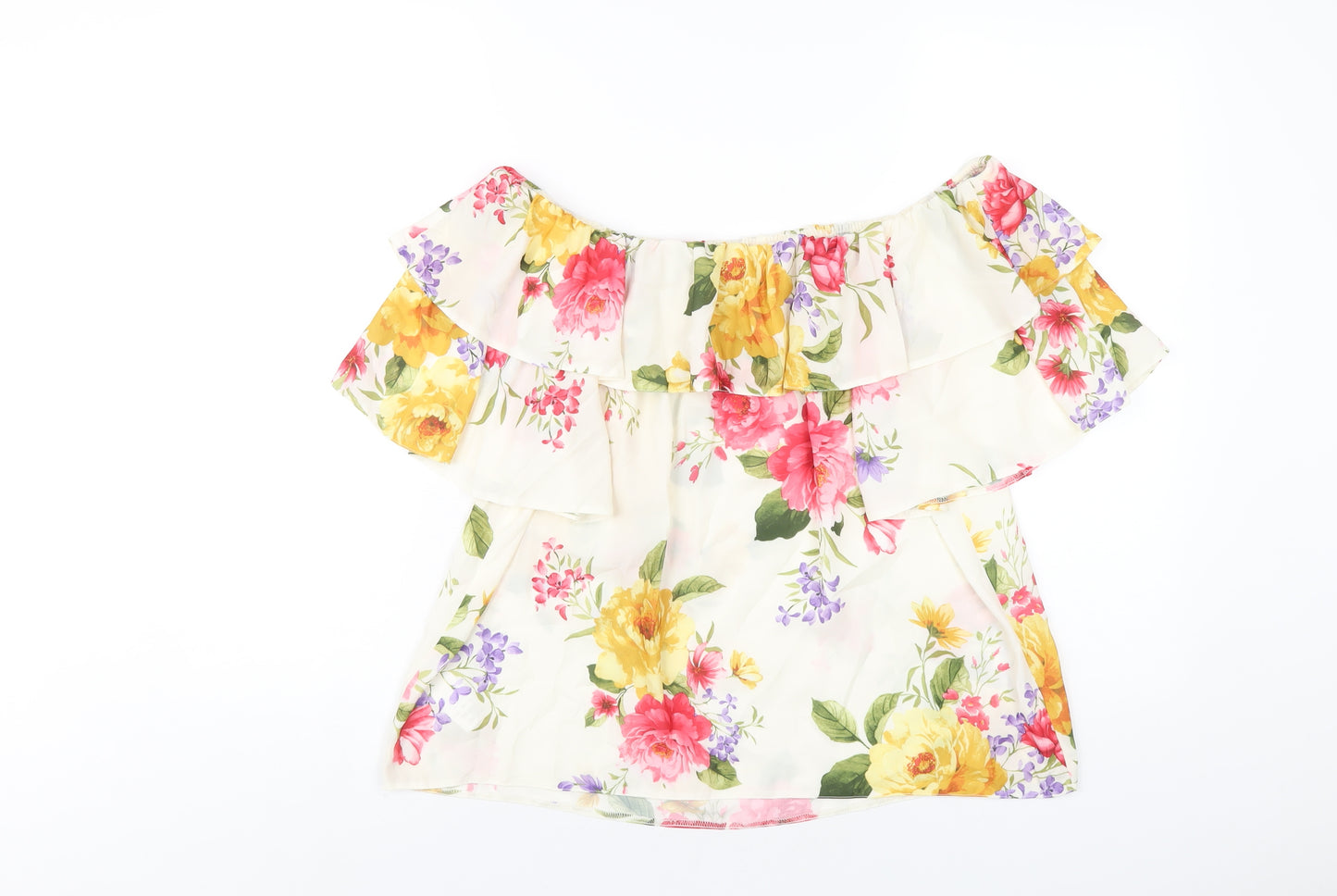 Dorothy Perkins Womens Ivory Floral Polyester Basic T-Shirt Size 16 Off the Shoulder