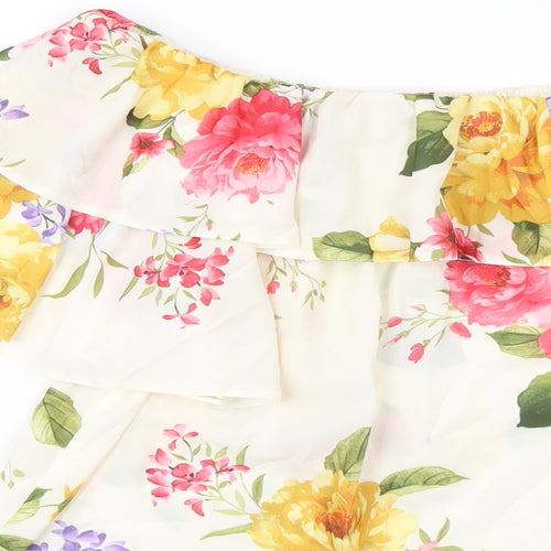 Dorothy Perkins Womens Ivory Floral Polyester Basic T-Shirt Size 16 Off the Shoulder