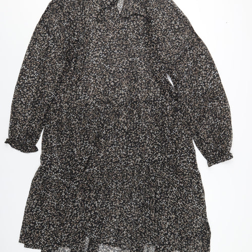 Capsule Womens Black Floral Polyester A-Line Size 16 V-Neck Pullover