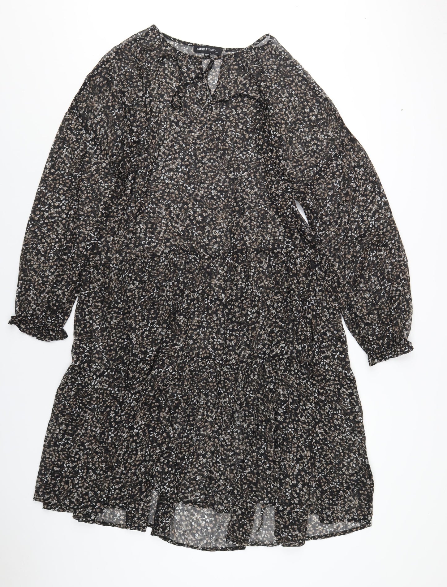 Capsule Womens Black Floral Polyester A-Line Size 16 V-Neck Pullover