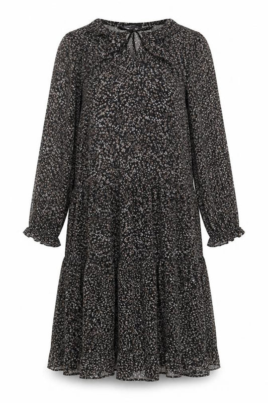 Front view of Capsule women’s black floral polyester a-line, size UK 16, v-neck pullover