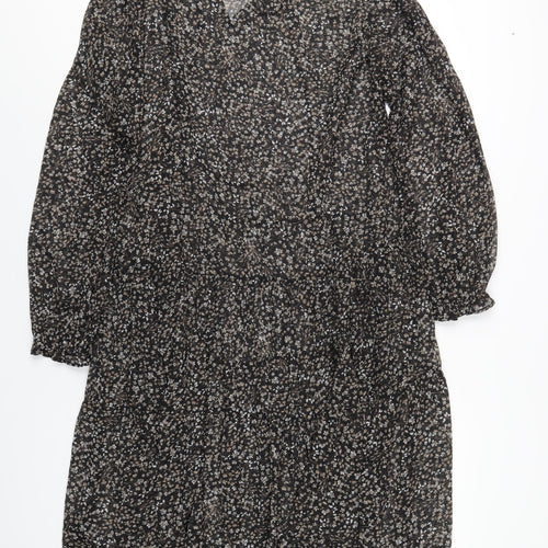 Capsule Womens Black Floral Polyester A-Line Size 16 V-Neck Pullover