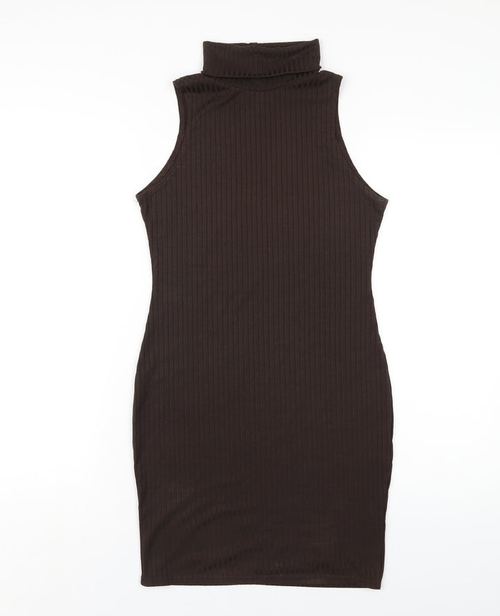 I SAW IT FIRST Womens Brown Polyester Bodycon Size 12 Roll Neck Pullover
