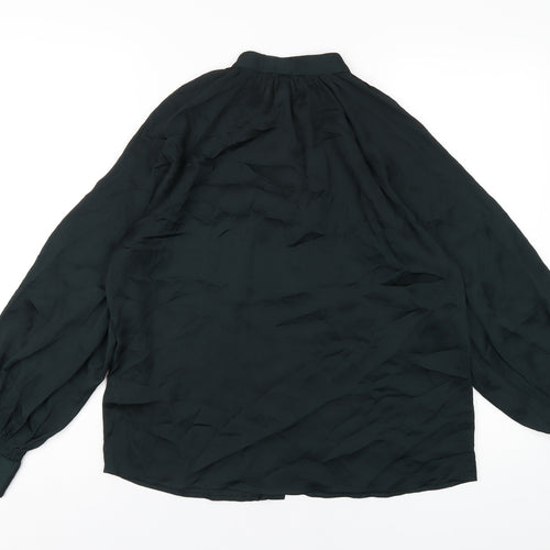 H&M Womens Green Polyester Basic Button-Up Size 8 Round Neck