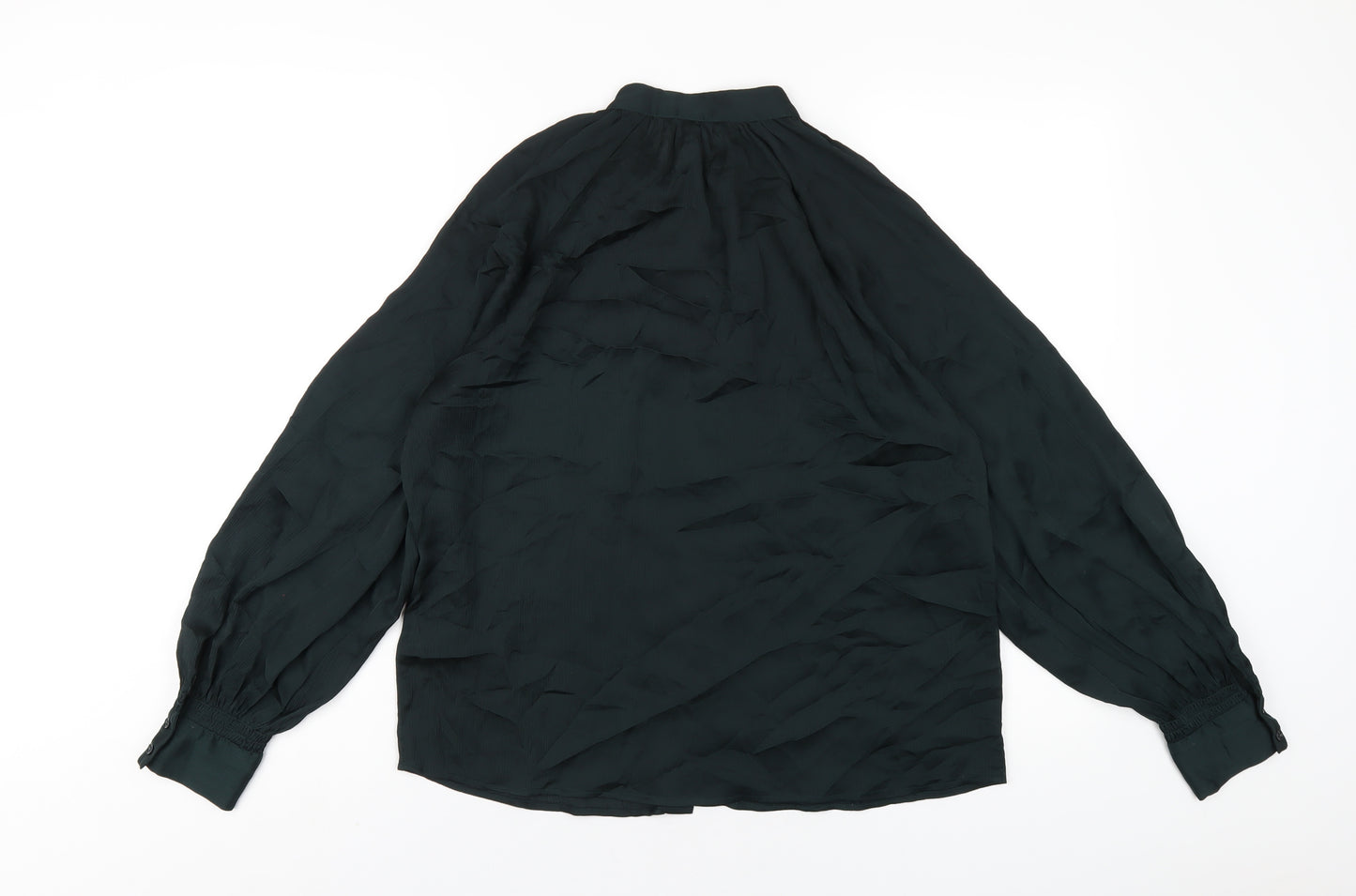 H&M Womens Green Polyester Basic Button-Up Size 8 Round Neck