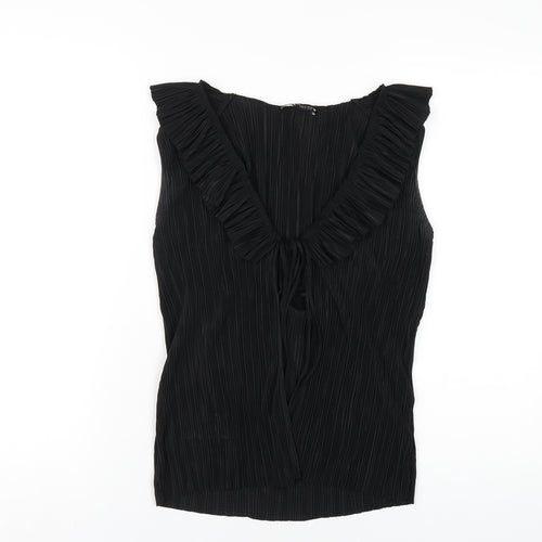 Zara Womens Black Polyester Basic Blouse Size S V-Neck