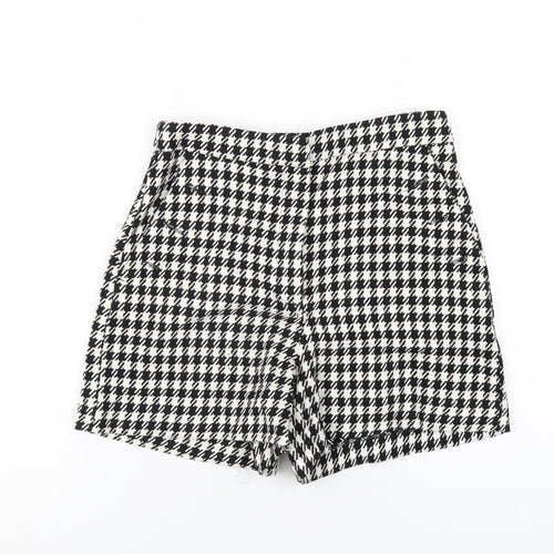 Zara Womens Black Houndstooth Polyester Basic Shorts Size M L4 in Regular Zip