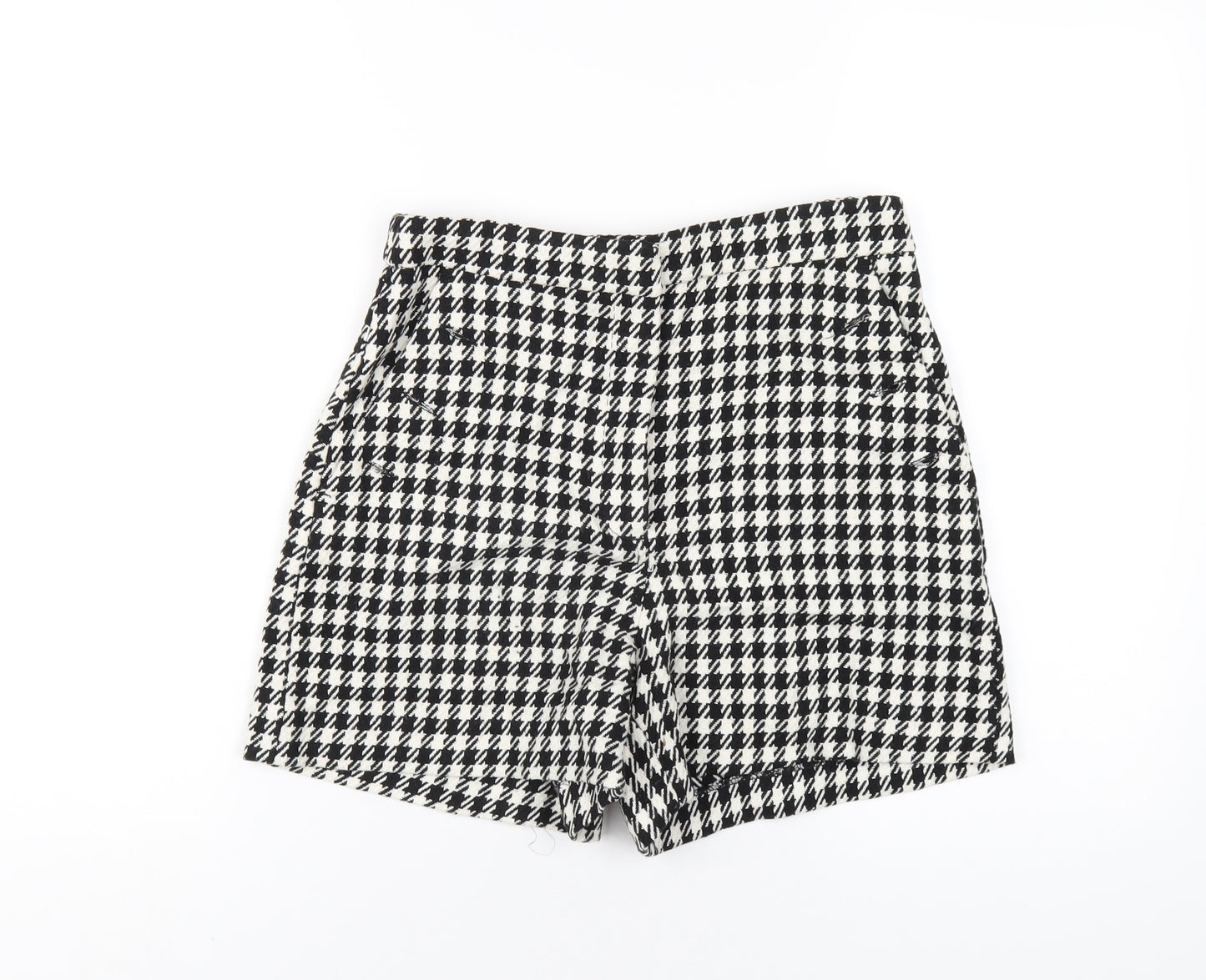 Zara Womens Black Houndstooth Polyester Basic Shorts Size M L4 in Regular Zip