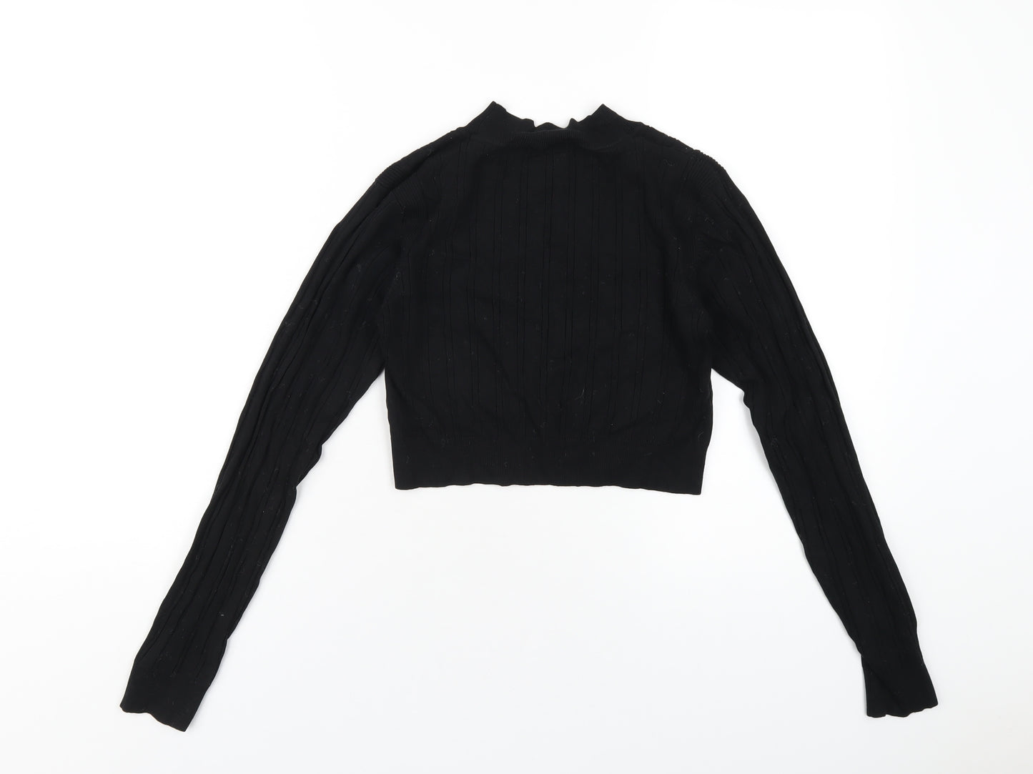 Glamorous Womens Black Viscose Cropped T-Shirt Size S Round Neck