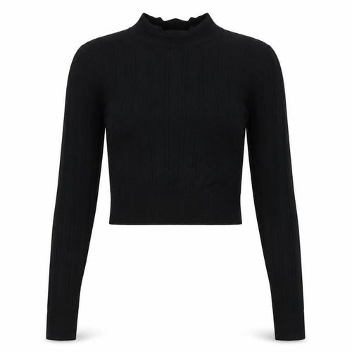 Glamorous Womens Black Viscose Cropped T-Shirt Size S Round Neck