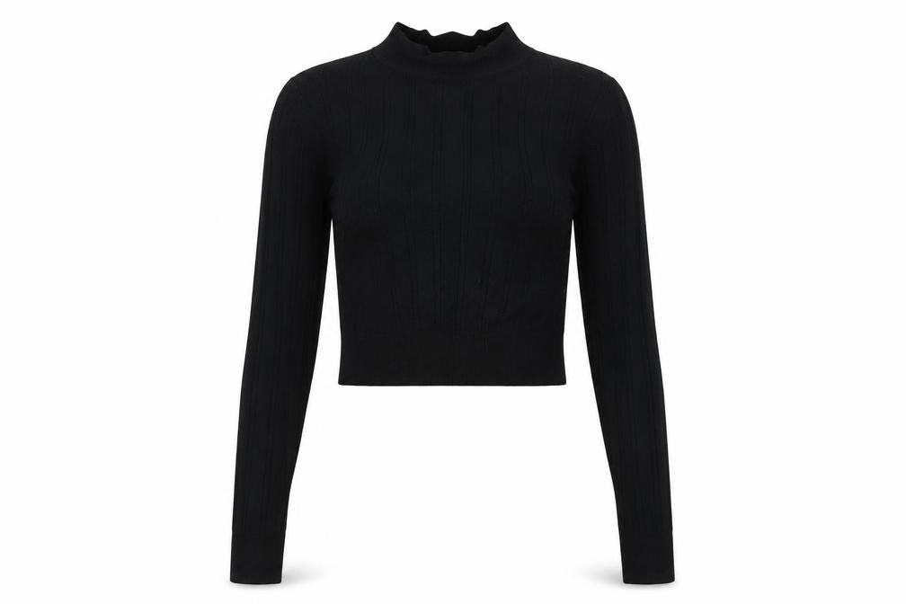 Glamorous Womens Black Viscose Cropped T-Shirt Size S Round Neck