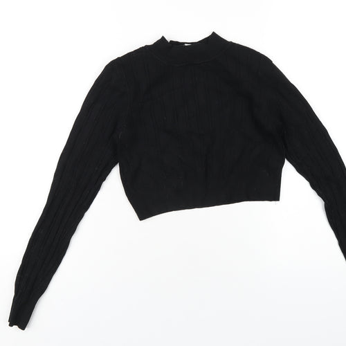 Glamorous Womens Black Viscose Cropped T-Shirt Size S Round Neck