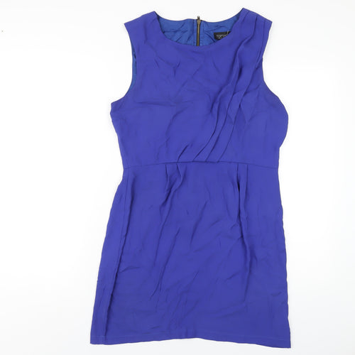 Topshop Womens Blue Polyester A-Line Size 14 Round Neck Zip