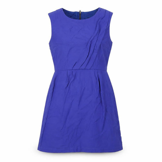 Front view of Topshop women’s blue polyester a-line, size UK 14, round neck zip