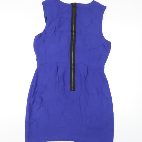 Topshop Womens Blue Polyester A-Line Size 14 Round Neck Zip
