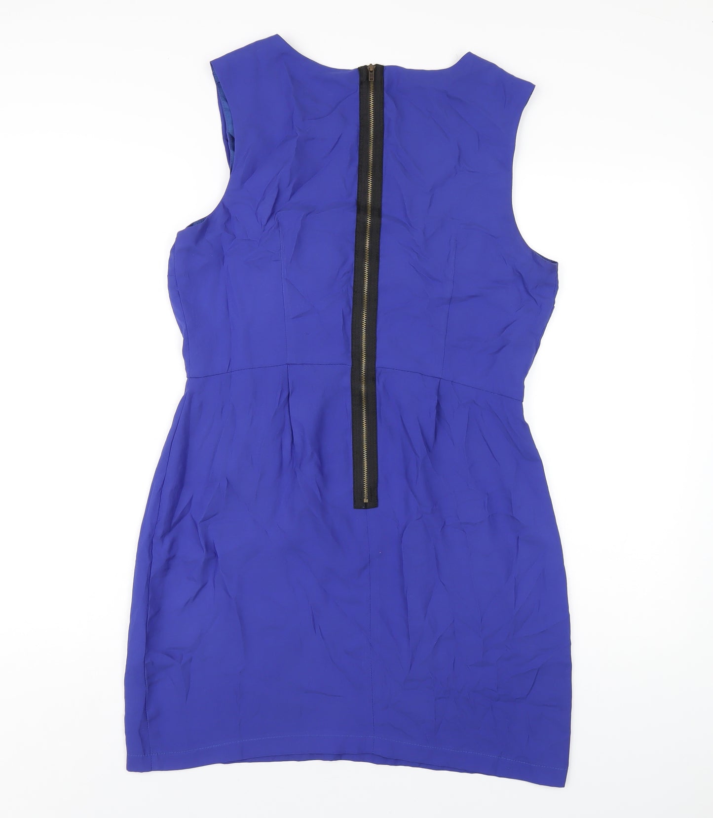 Topshop Womens Blue Polyester A-Line Size 14 Round Neck Zip