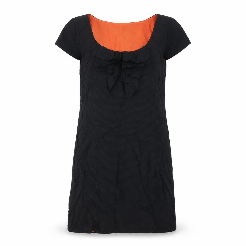 Front view of Marks & Spencer women’s black silk a-line, size UK 8, scoop neck zip