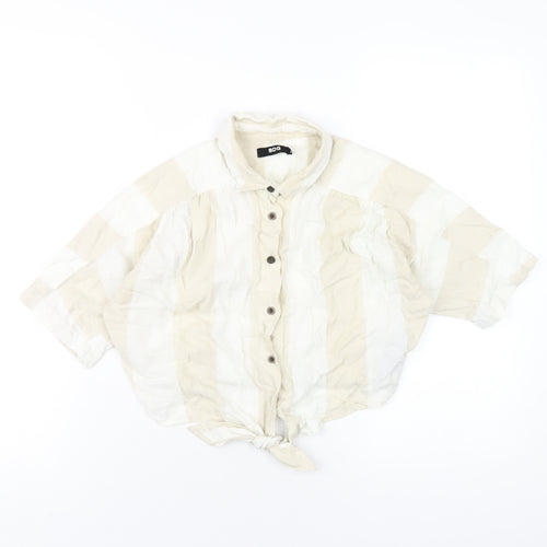BDG Womens Beige Check Linen Cropped Button-Up Size XS Collared