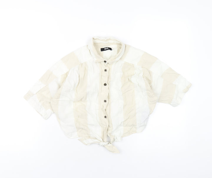 BDG Womens Beige Check Linen Cropped Button-Up Size XS Collared