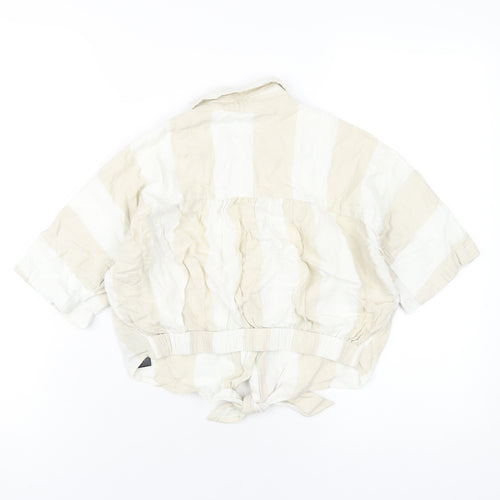 BDG Womens Beige Check Linen Cropped Button-Up Size XS Collared