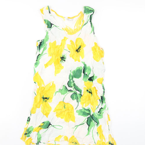 Marks and Spencer Womens Yellow Floral Viscose Basic Tank Size 8 Scoop Neck