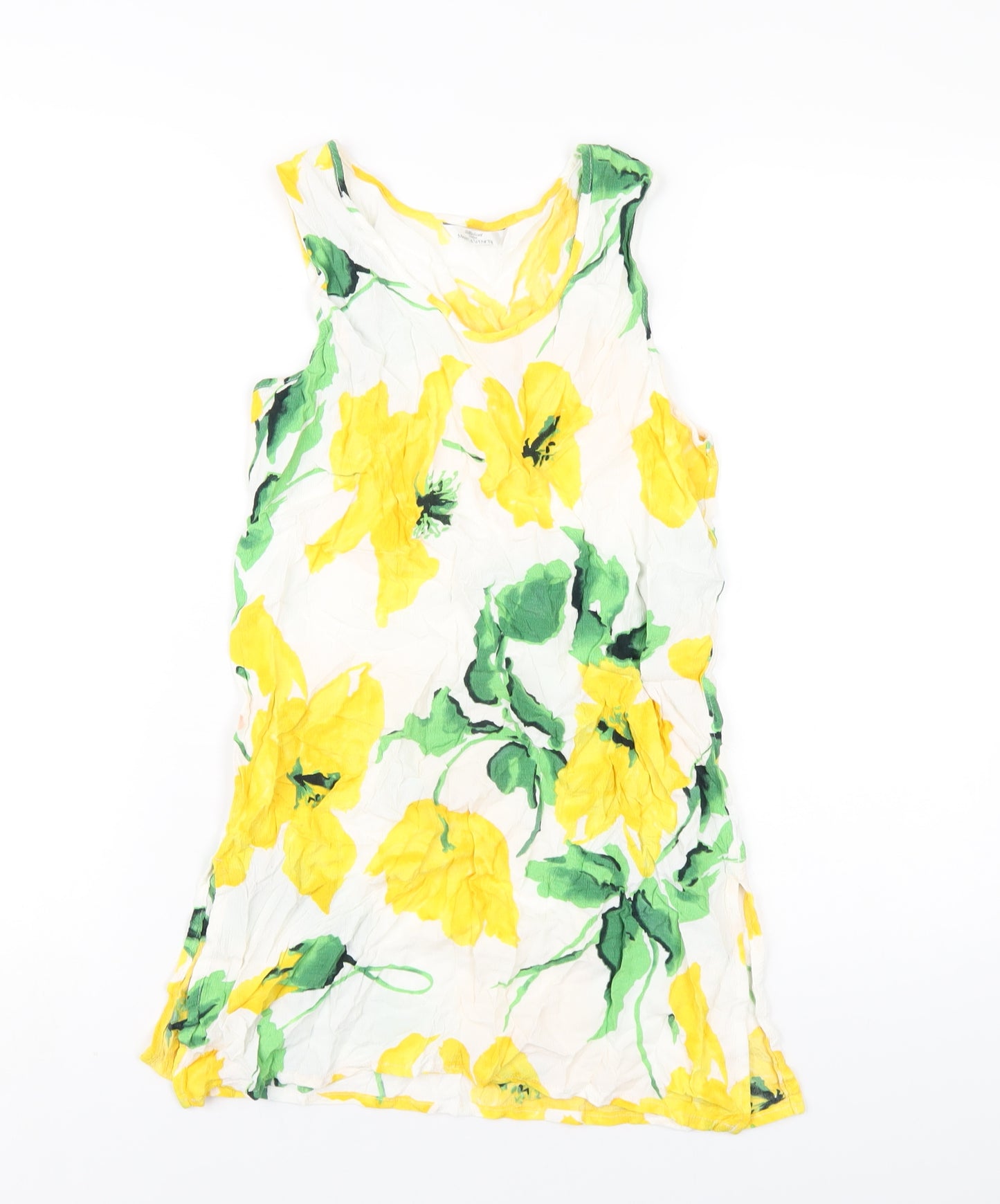 Marks and Spencer Womens Yellow Floral Viscose Basic Tank Size 8 Scoop Neck