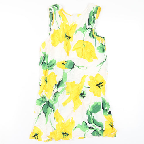 Marks and Spencer Womens Yellow Floral Viscose Basic Tank Size 8 Scoop Neck
