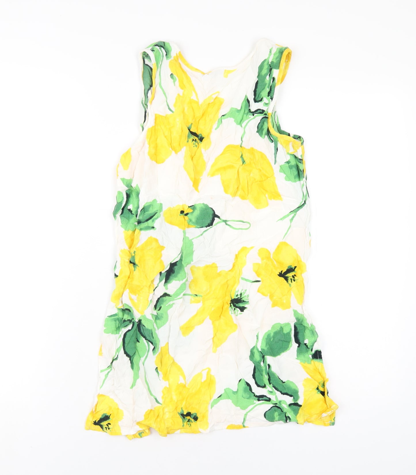Marks and Spencer Womens Yellow Floral Viscose Basic Tank Size 8 Scoop Neck