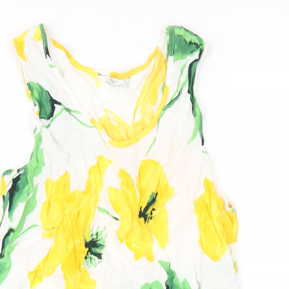 Marks and Spencer Womens Yellow Floral Viscose Basic Tank Size 8 Scoop Neck