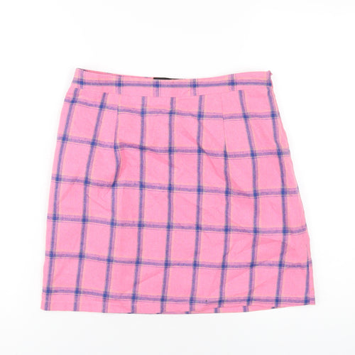 Heartbreak Womens Pink Plaid Cotton A-Line Skirt Size 10 Zip