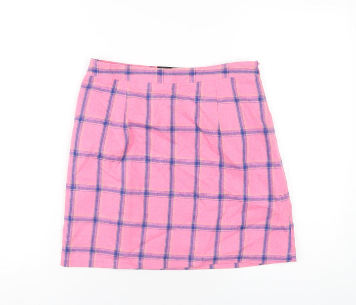 Heartbreak Womens Pink Plaid Cotton A-Line Skirt Size 10 Zip