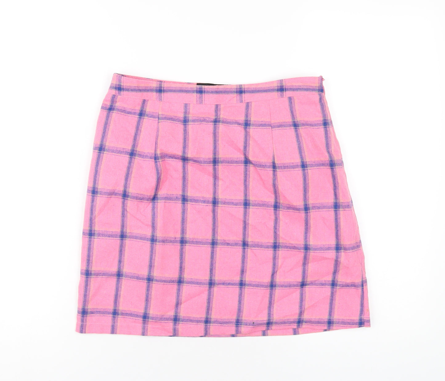 Heartbreak Womens Pink Plaid Cotton A-Line Skirt Size 10 Zip
