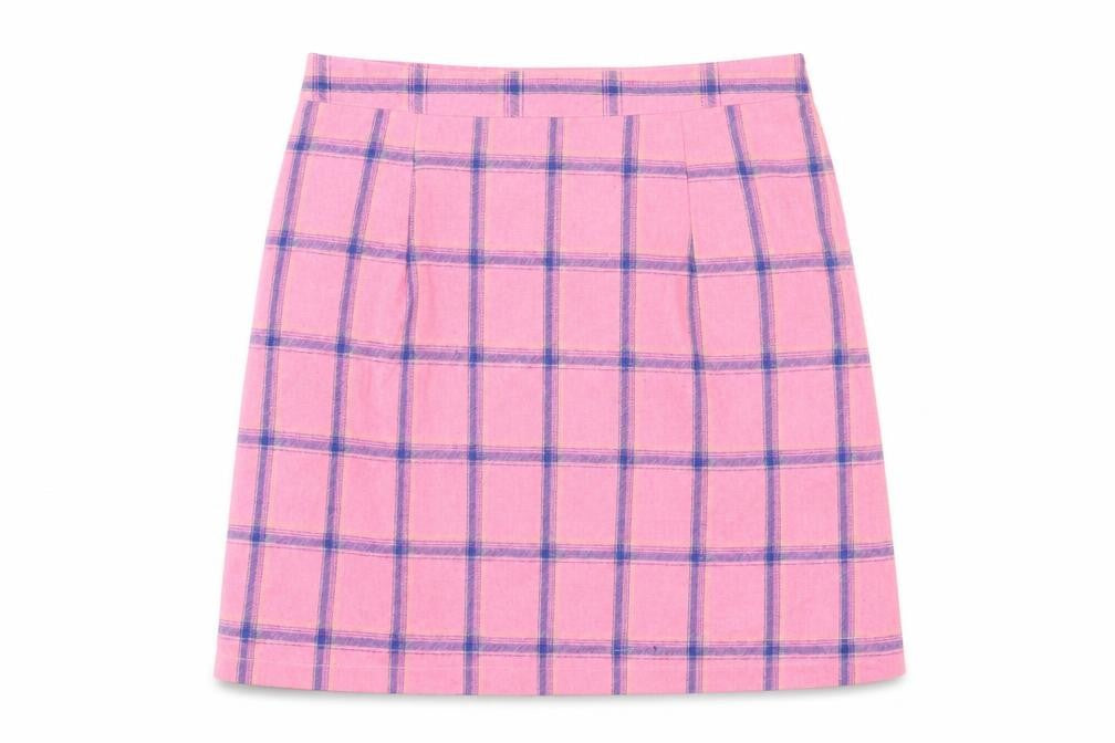 Heartbreak Womens Pink Plaid Cotton A-Line Skirt Size 10 Zip