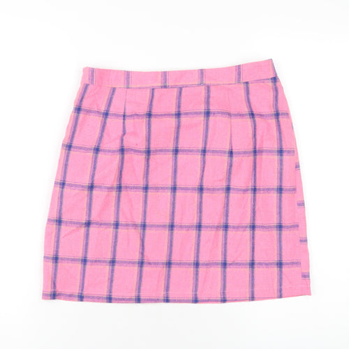 Heartbreak Womens Pink Plaid Cotton A-Line Skirt Size 10 Zip