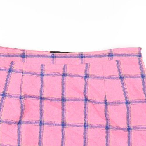 Heartbreak Womens Pink Plaid Cotton A-Line Skirt Size 10 Zip