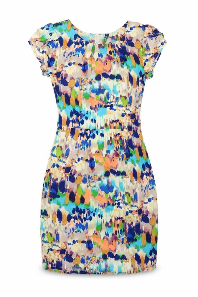 Izabel London Womens Multicoloured Geometric Viscose A-Line Size 8 Scoop Neck Zip