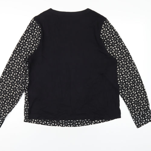 Marks and Spencer Womens Black Geometric Polyester Basic T-Shirt Size 10 Round Neck