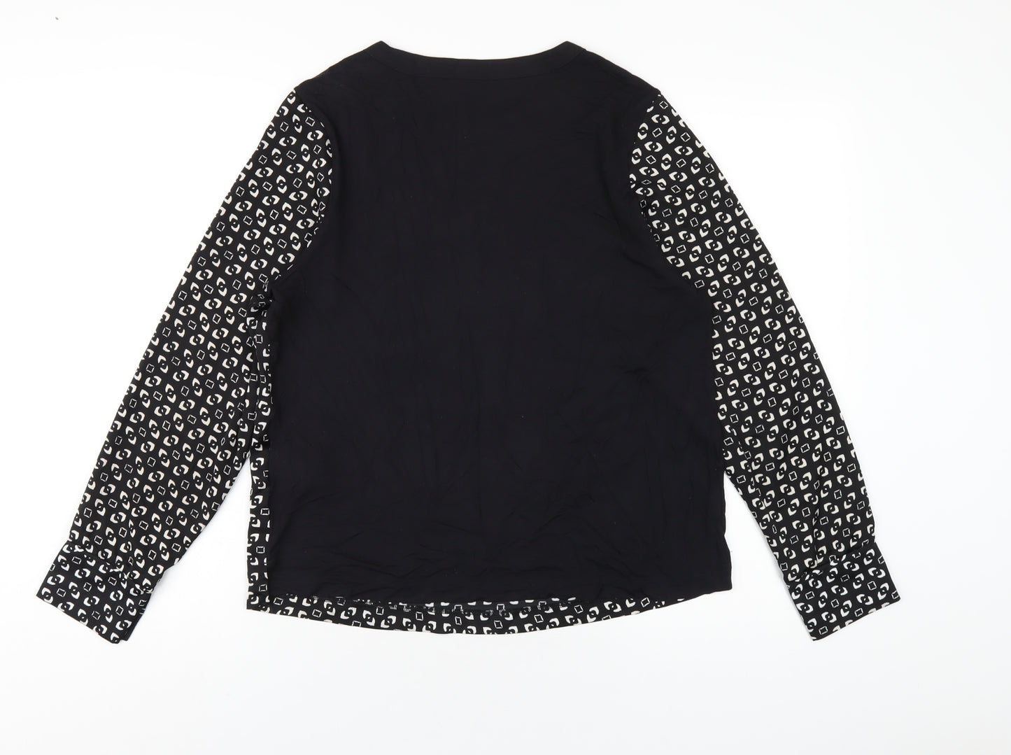 Marks and Spencer Womens Black Geometric Polyester Basic T-Shirt Size 10 Round Neck