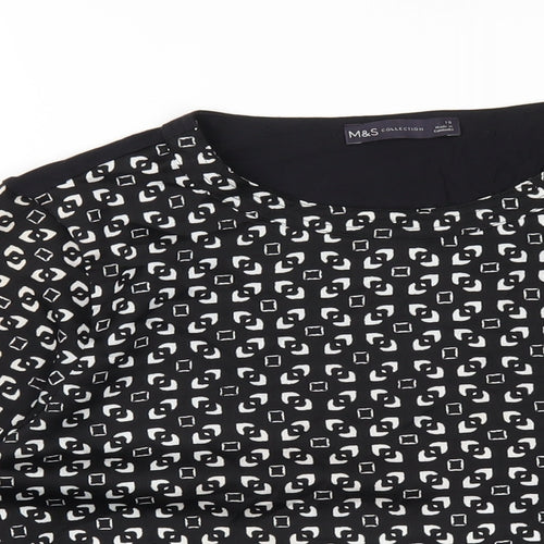 Marks and Spencer Womens Black Geometric Polyester Basic T-Shirt Size 10 Round Neck