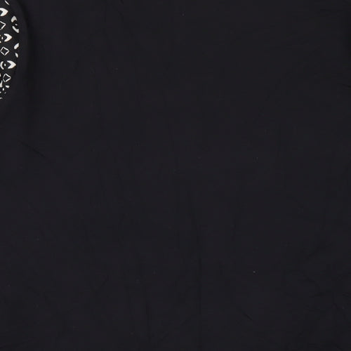 Marks and Spencer Womens Black Geometric Polyester Basic T-Shirt Size 10 Round Neck