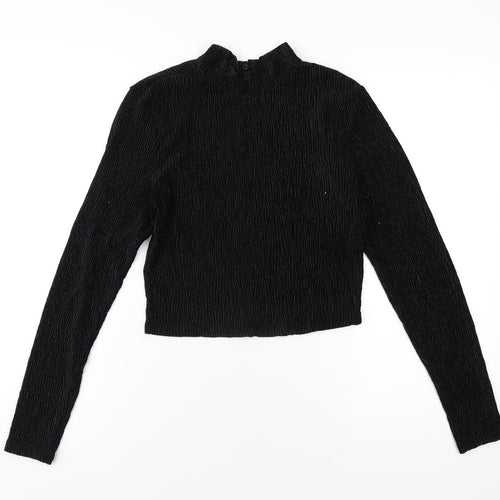 H&M Womens Black Polyester Cropped T-Shirt Size M Mock Neck