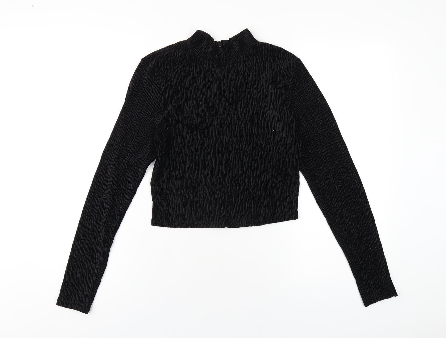 H&M Womens Black Polyester Cropped T-Shirt Size M Mock Neck
