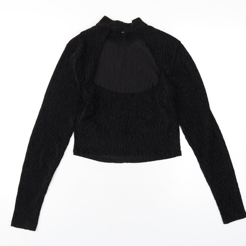 H&M Womens Black Polyester Cropped T-Shirt Size M Mock Neck
