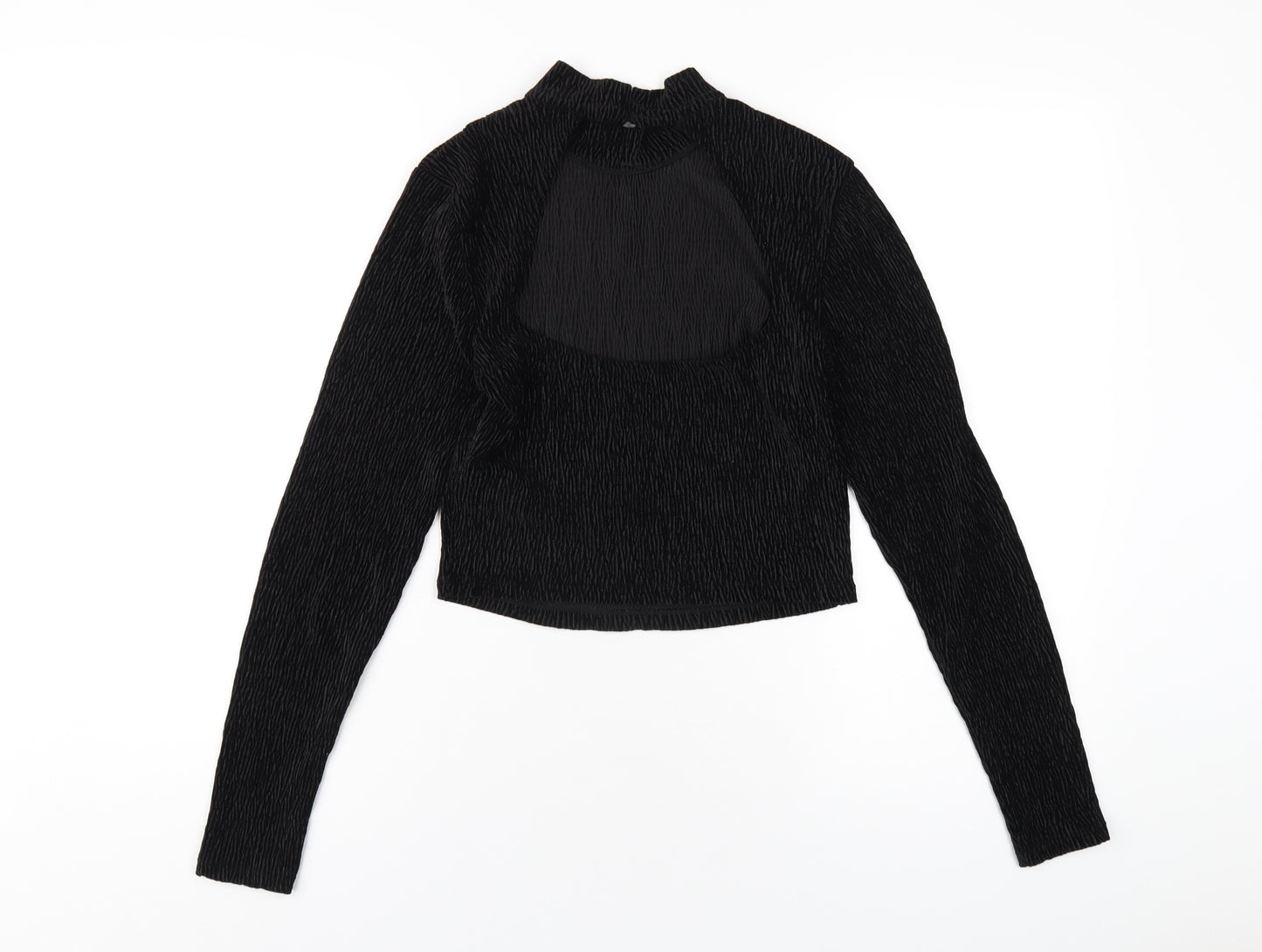 H&M Womens Black Polyester Cropped T-Shirt Size M Mock Neck