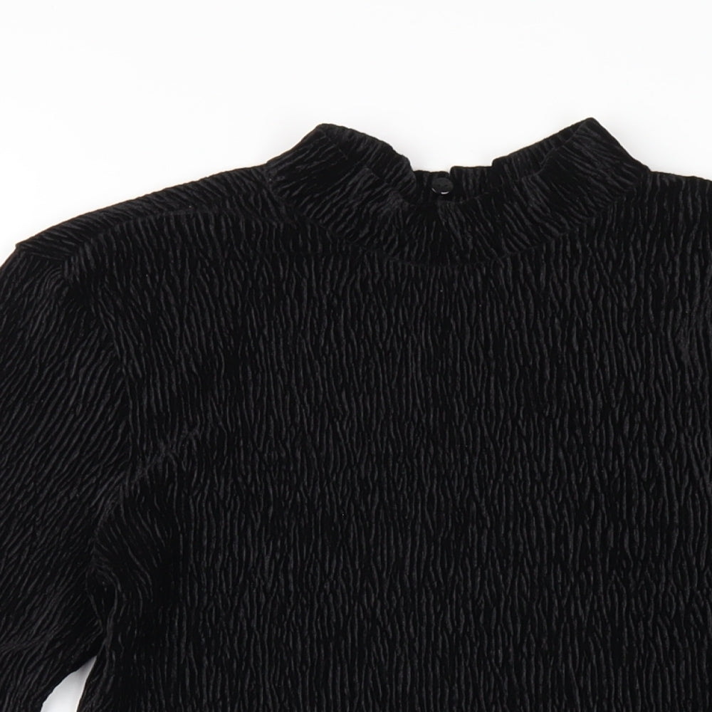 H&M Womens Black Polyester Cropped T-Shirt Size M Mock Neck