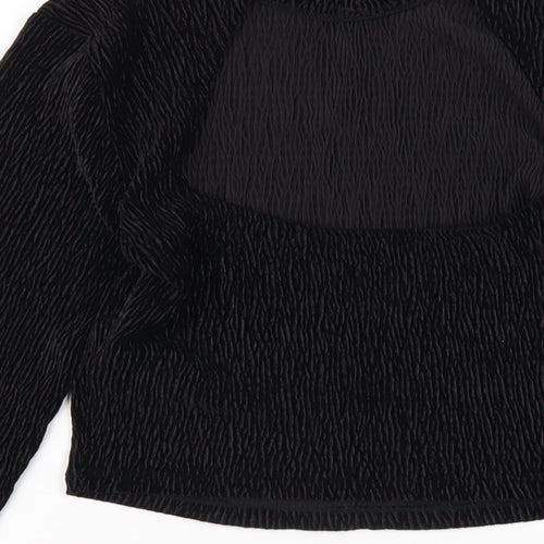 H&M Womens Black Polyester Cropped T-Shirt Size M Mock Neck