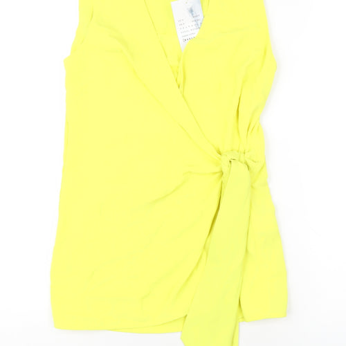 Warehouse Womens Yellow Polyester Wrap Blouse Size 8 V-Neck