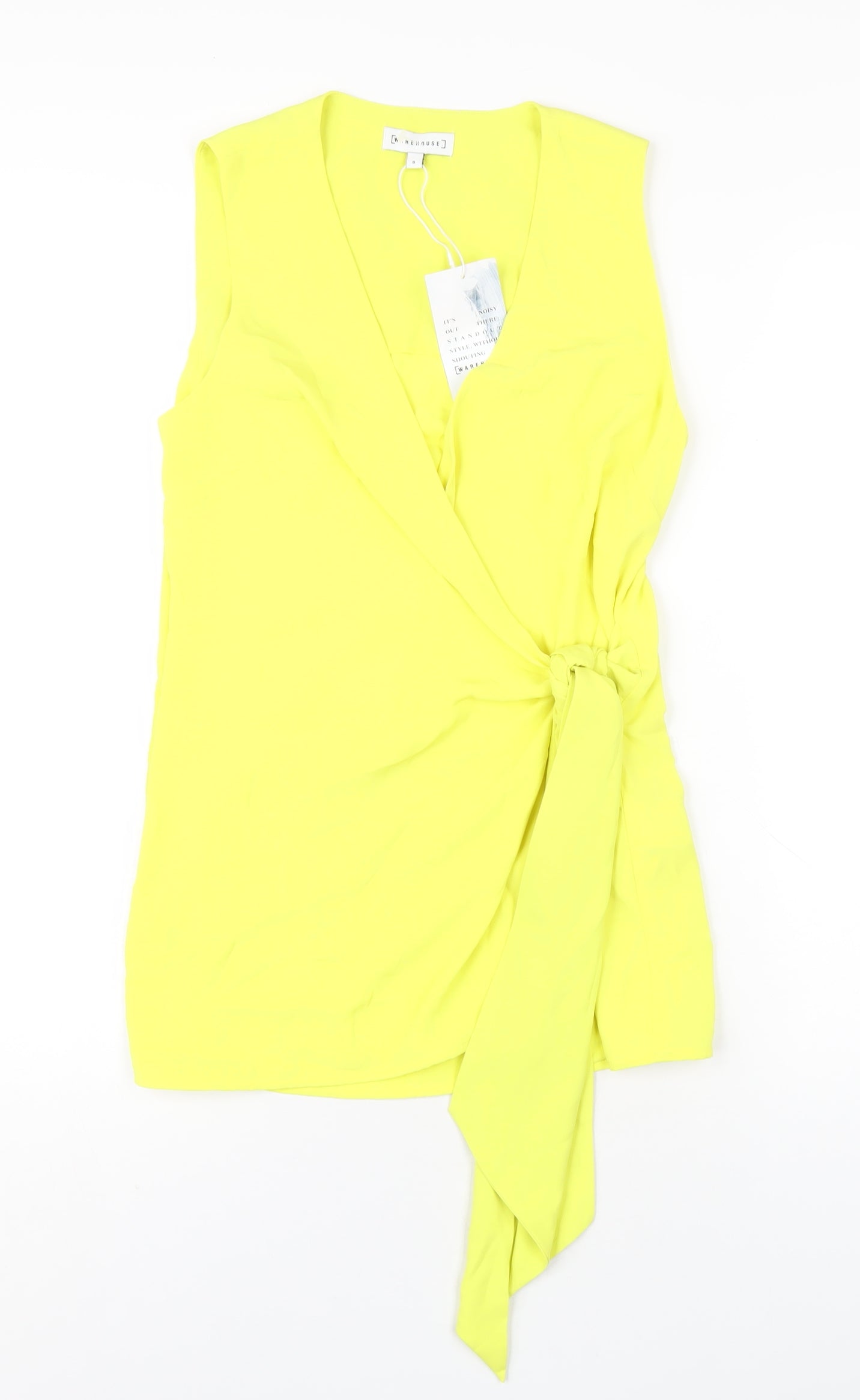 Warehouse Womens Yellow Polyester Wrap Blouse Size 8 V-Neck