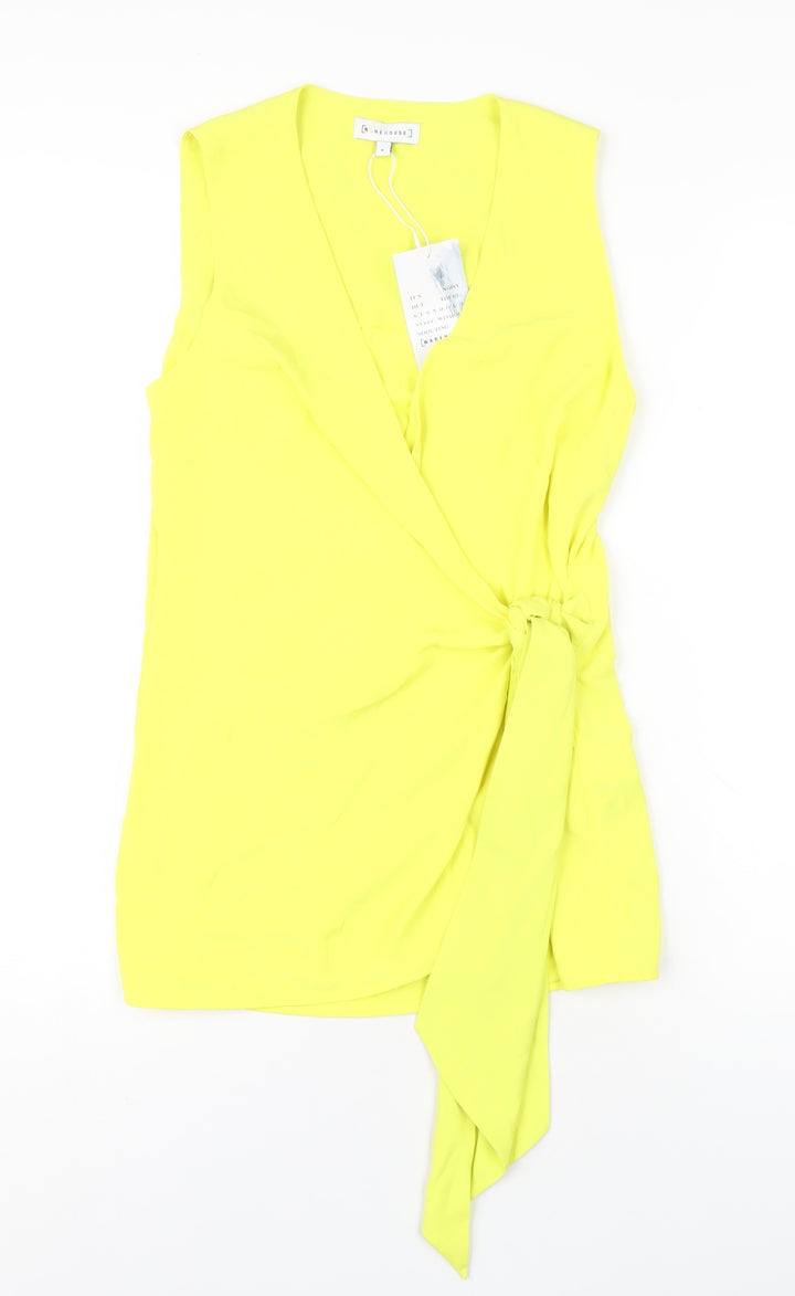 Warehouse Womens Yellow Polyester Wrap Blouse Size 8 V-Neck