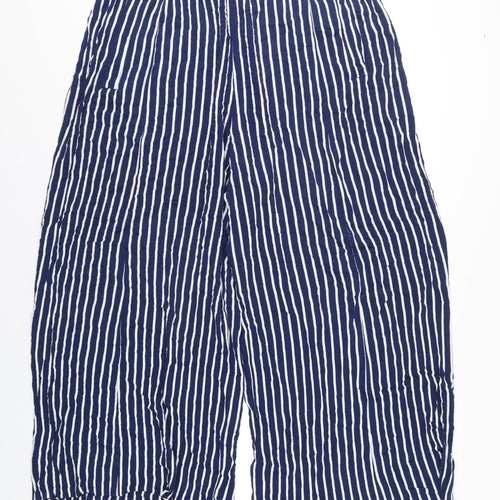 Weekday Womens Blue Striped Viscose Trousers Size 16 L29 in Regular